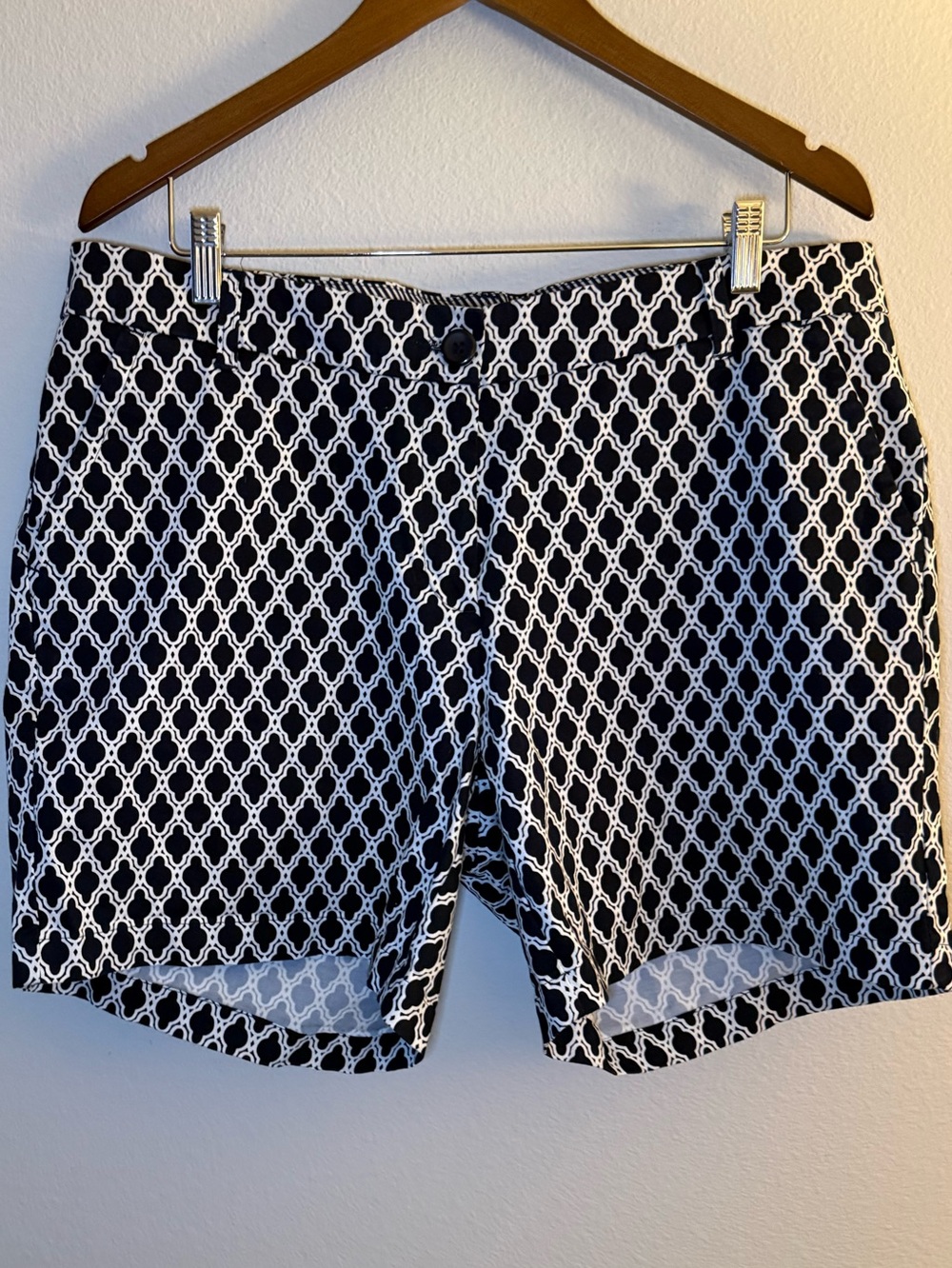 crown & ivy Navy and White Geometric Bermuda Shorts